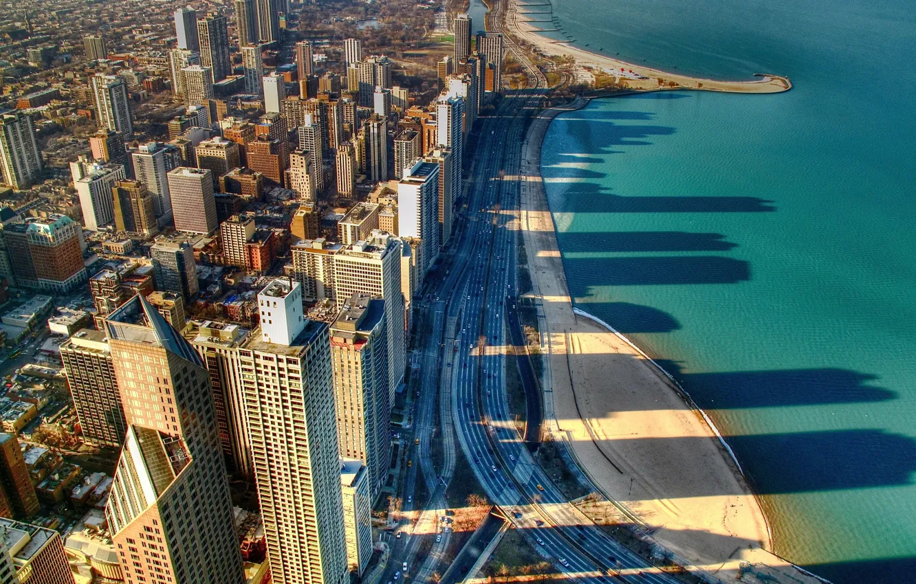 Photo wallpaper beach, the city, shore, Chicago