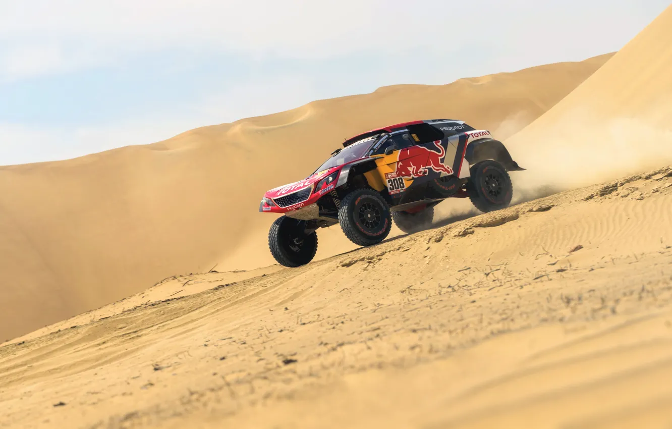 Photo wallpaper Sand, Auto, Sport, Machine, Speed, Peugeot, Red Bull, 308