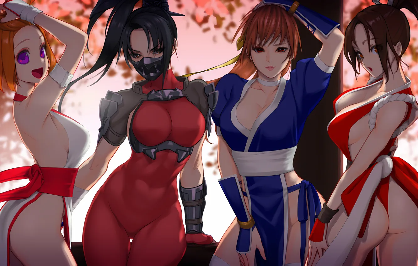 Photo wallpaper sexy, ass, cleavage, armor, bodysuit, long hair, girls, brown hair