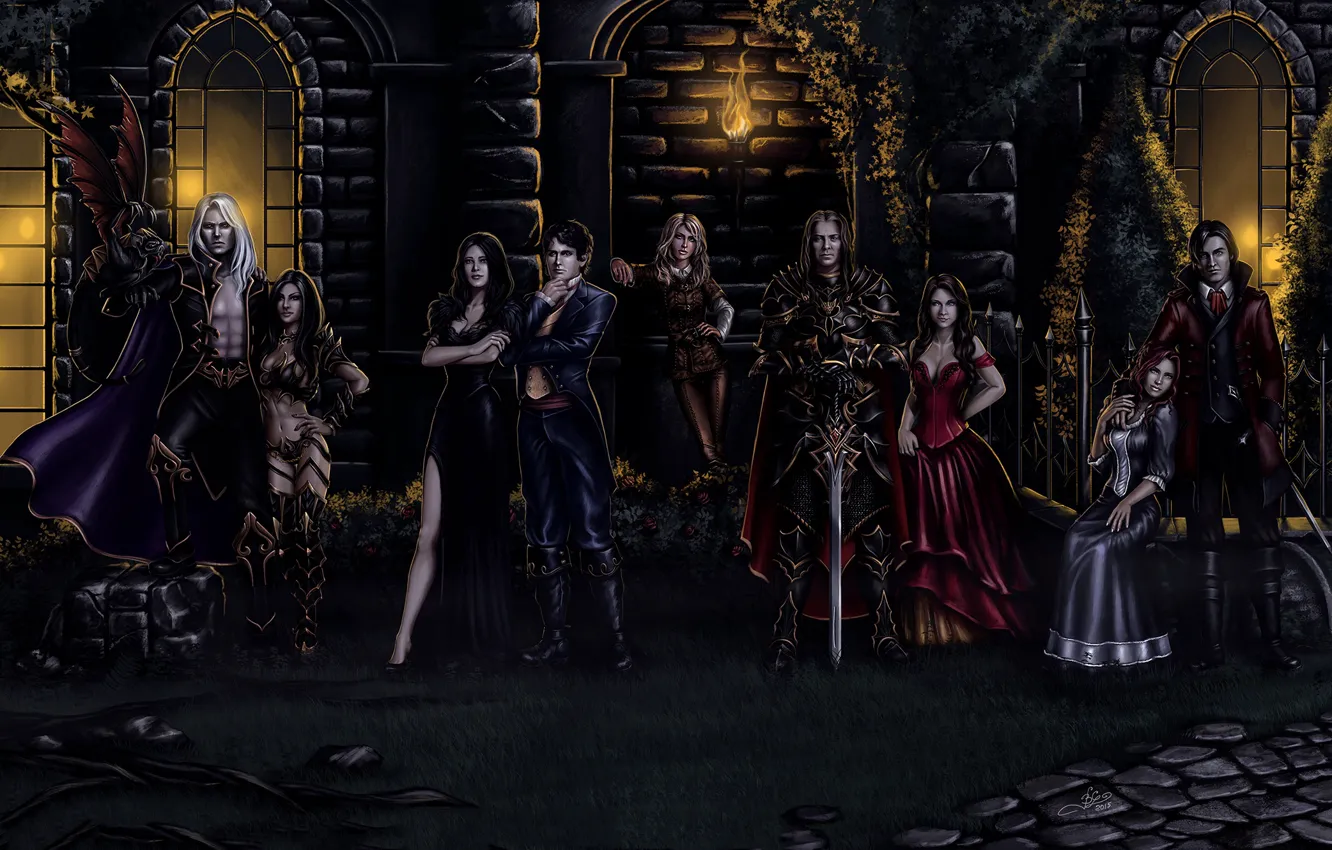 Photo wallpaper girl, night, vampire, bat, guy