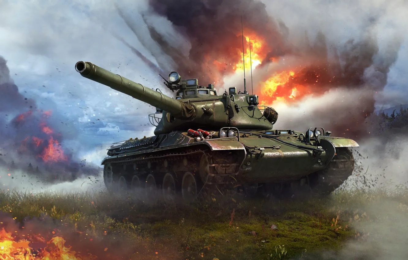 Photo wallpaper fire, smoke, tank, War Thunder