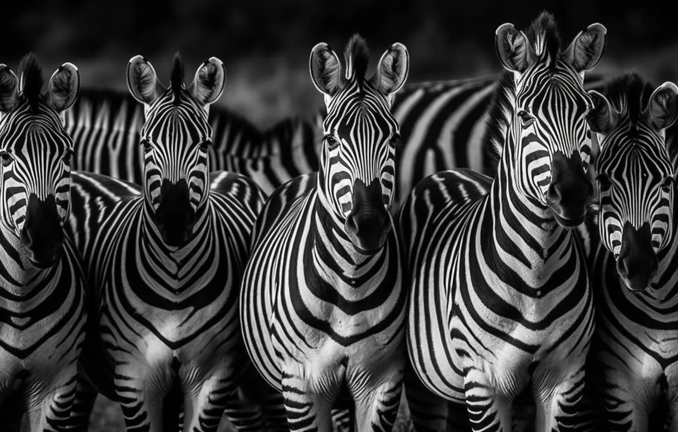 Photo wallpaper Zebra, Front, Digital art, Black and white, AI art, The Art of Artificial Intelligence, Neural …
