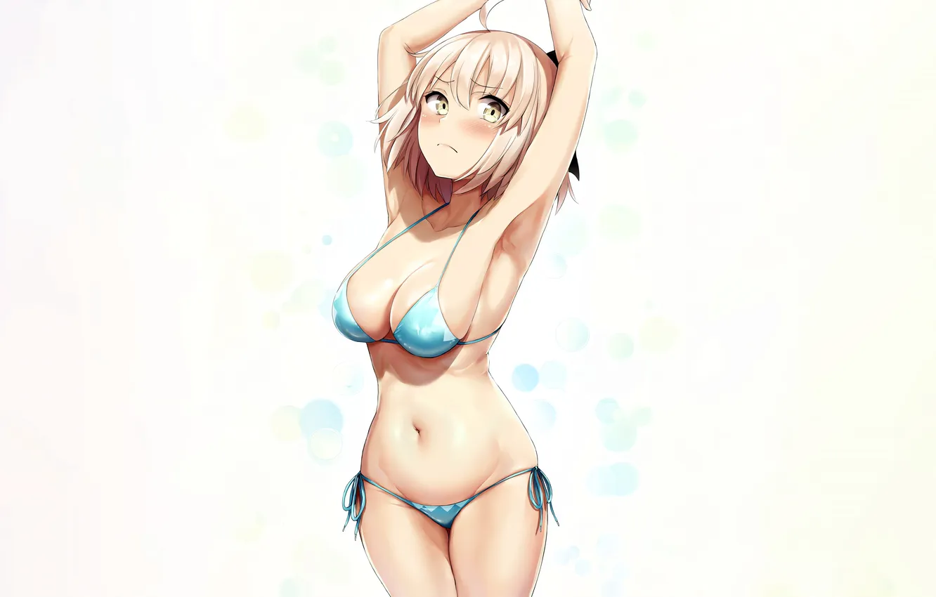 Photo wallpaper girl, sexy, cleavage, boobs, anime, beautiful, short hair, pretty