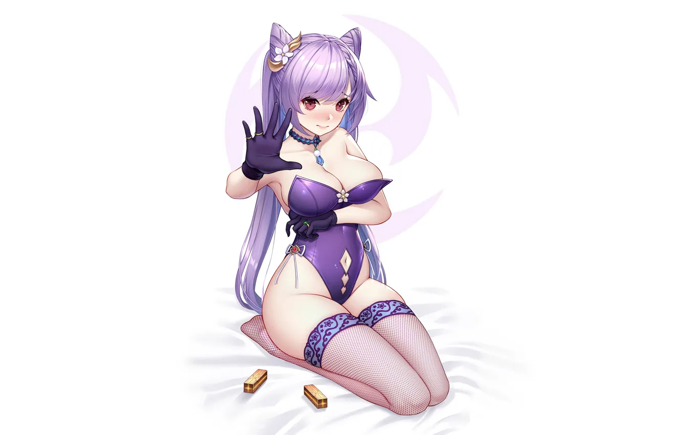 Photo wallpaper girl, sexy, cleavage, thighhighs, long hair, boobs, anime, beautiful