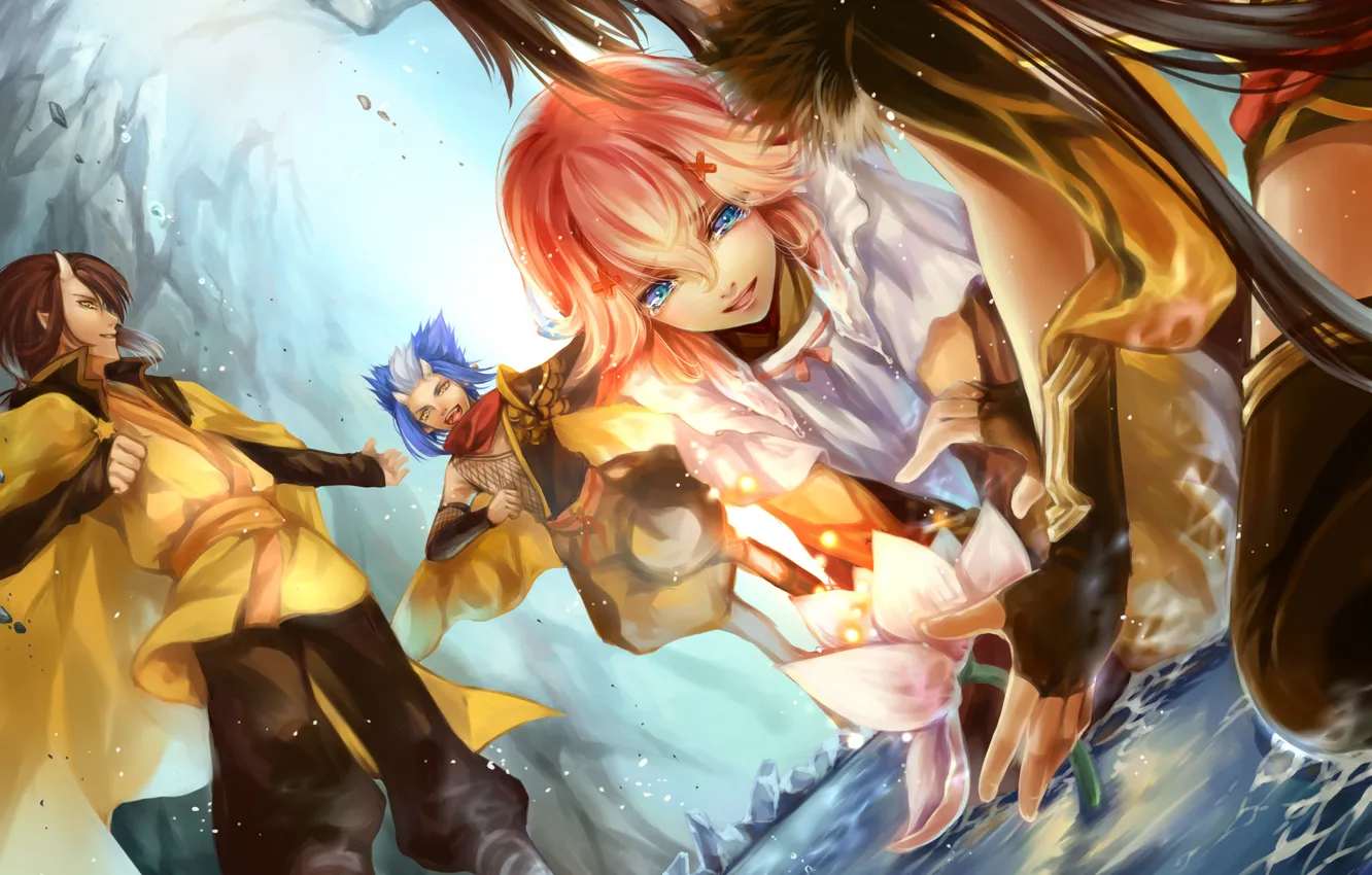 Photo wallpaper water, girl, art, Lotus, guy, pixiv fantasia, kingchenxi