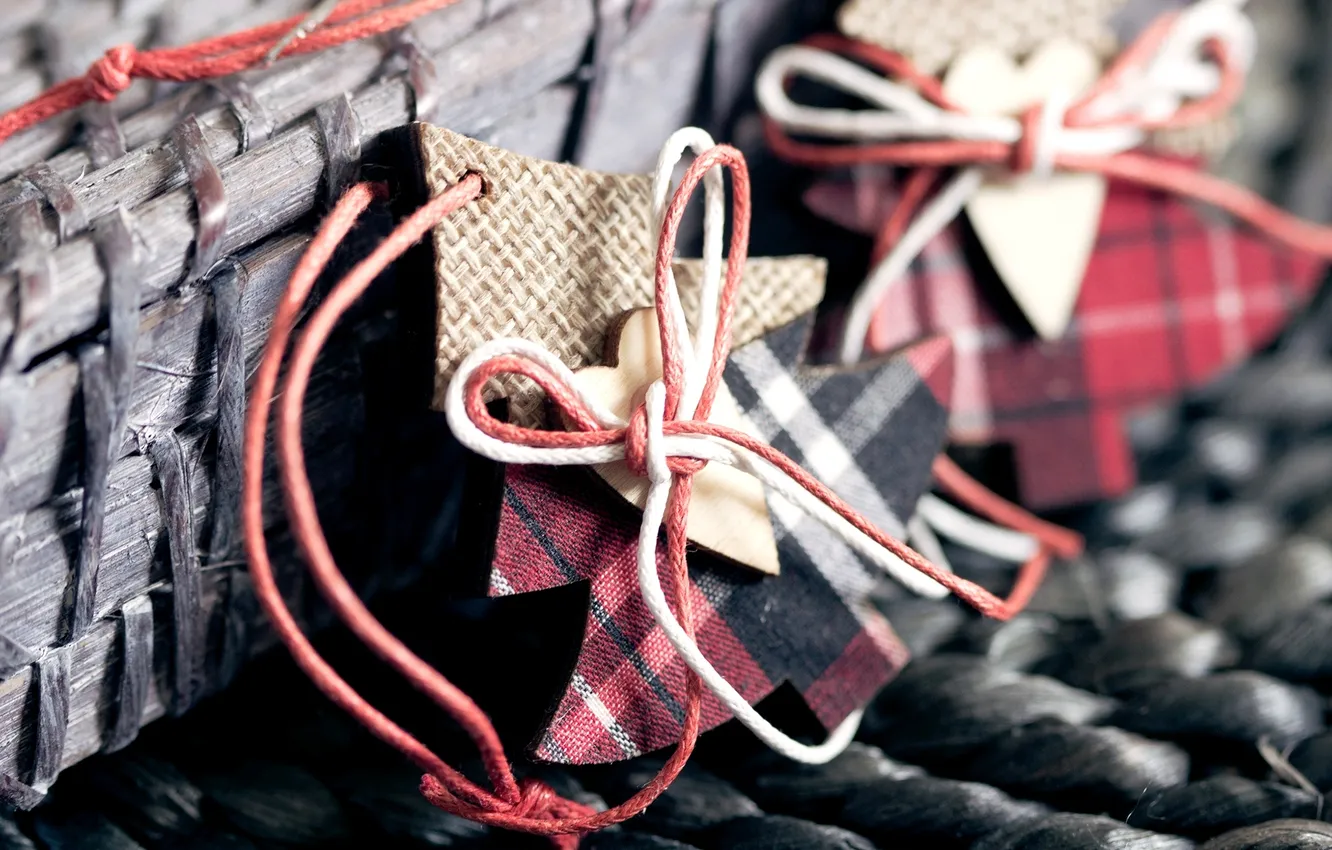 Photo wallpaper winter, toy, heart, tree, hearts, herringbone, figures, fabric