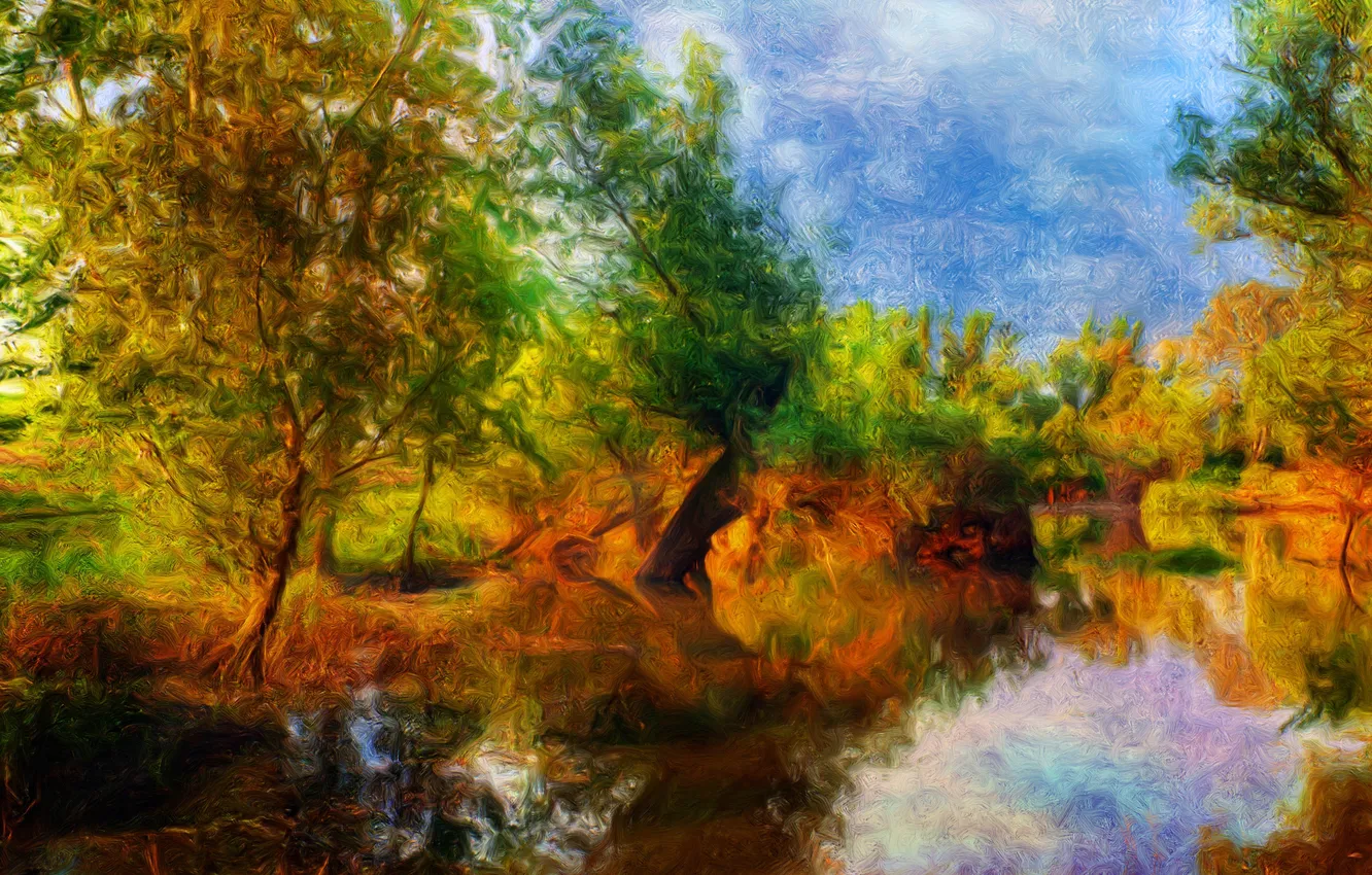 Photo wallpaper autumn, trees, figure, blur