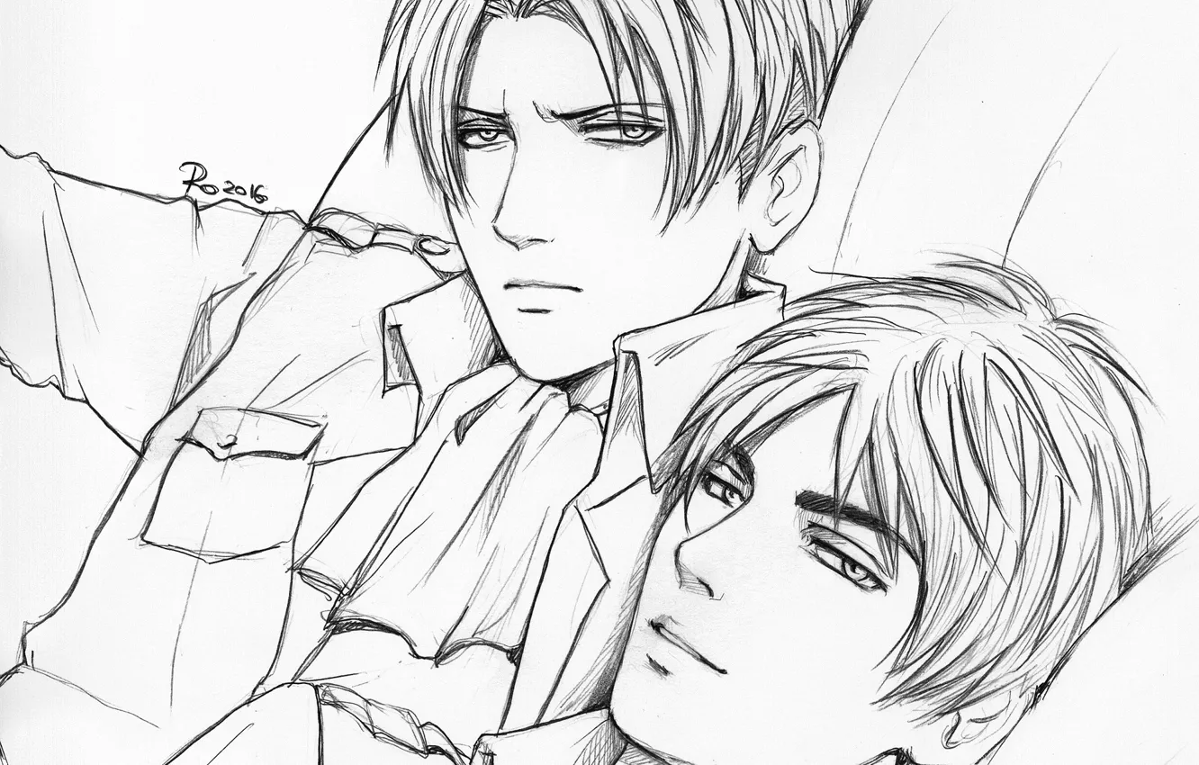 Photo wallpaper figure, anime, art, guy, two, Shingeki no Kyojin, Attack Of The Titans, Eren Yeager