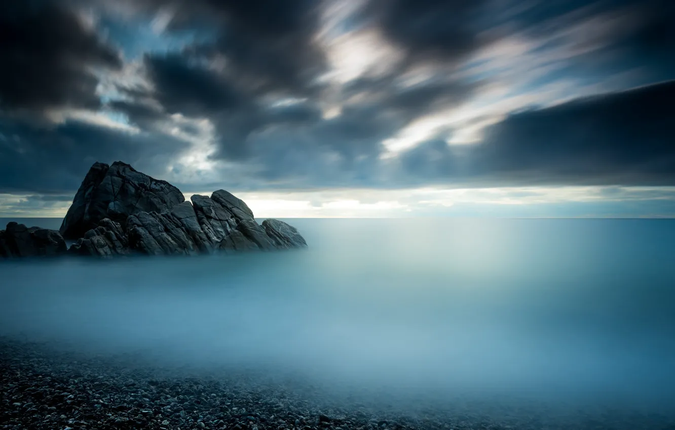 Photo wallpaper sea, night, rocks