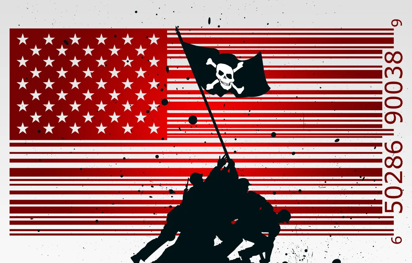 Photo wallpaper vector, flag, soldiers, USA, PIRATE NATION, Jolly Roger
