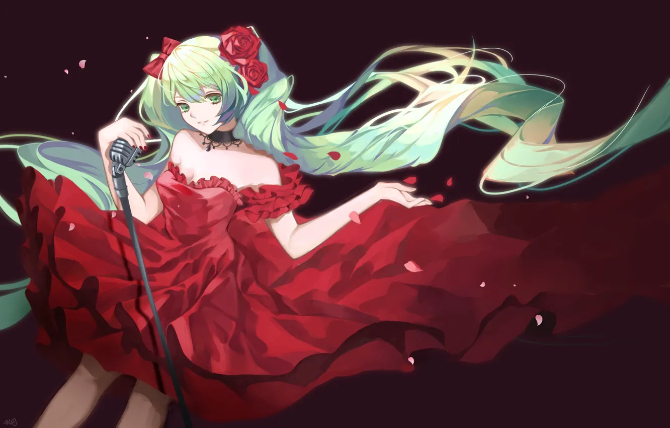 Photo wallpaper Girl, red dress, Hatsune Miku, Vocaloid, Vocaloid, Hatsune Miku, qie (25832912)