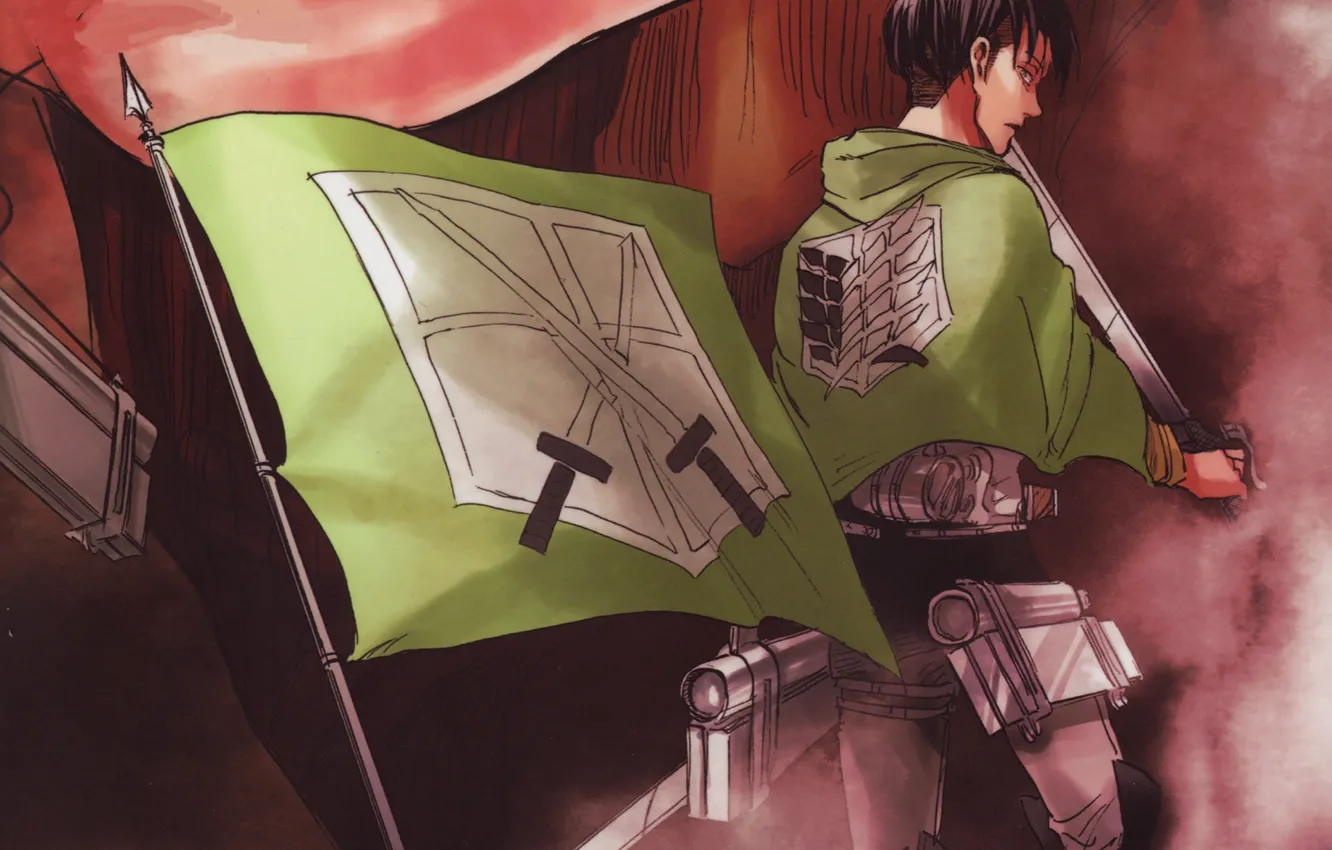 Photo wallpaper flag, emblem, swords, military uniform, Shingeki no Kyojin, from the back, drive, The Invasion Of …
