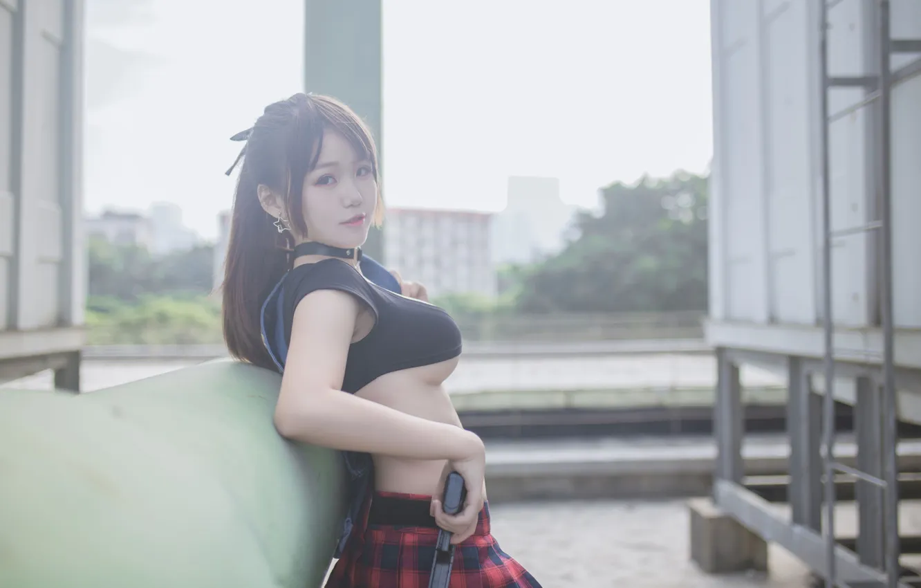 Photo wallpaper pose, gun, Asian, cutie, asian, cutie, asian girls, asian girls