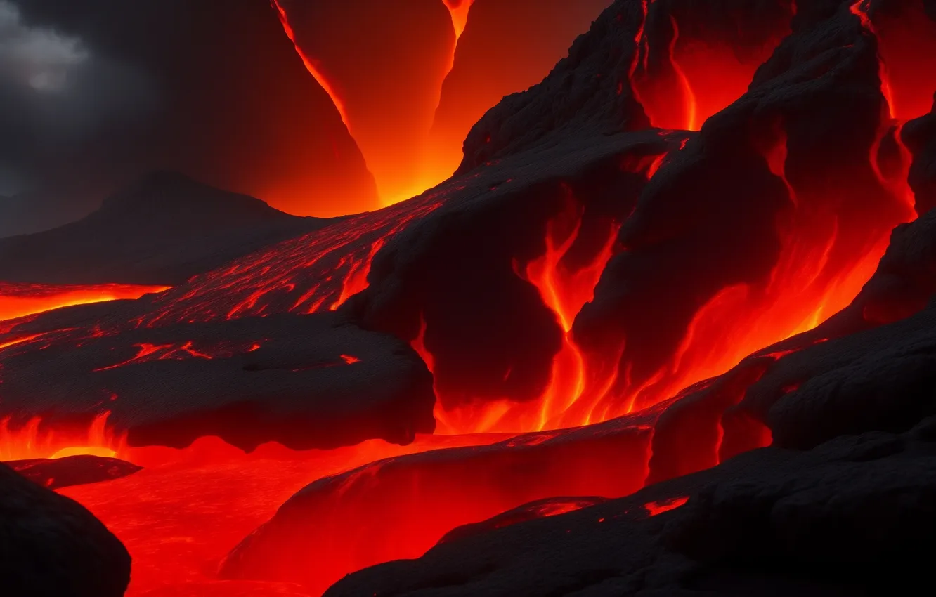 Photo wallpaper orange, red, lights, background, Wallpaper, black, the volcano, the eruption