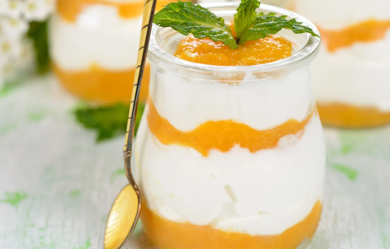 Photo wallpaper spoon, ice cream, dessert