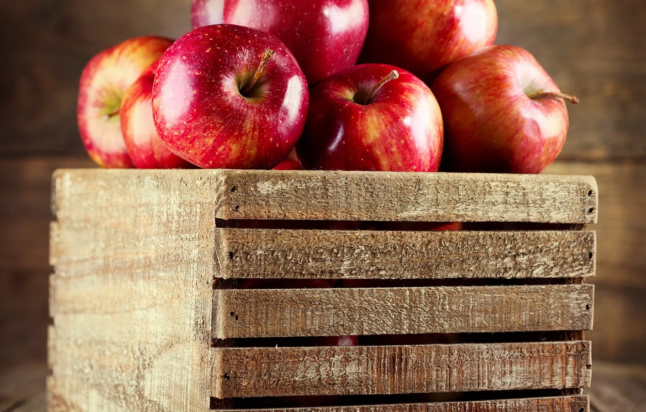 Photo wallpaper red, apples, fruit, box