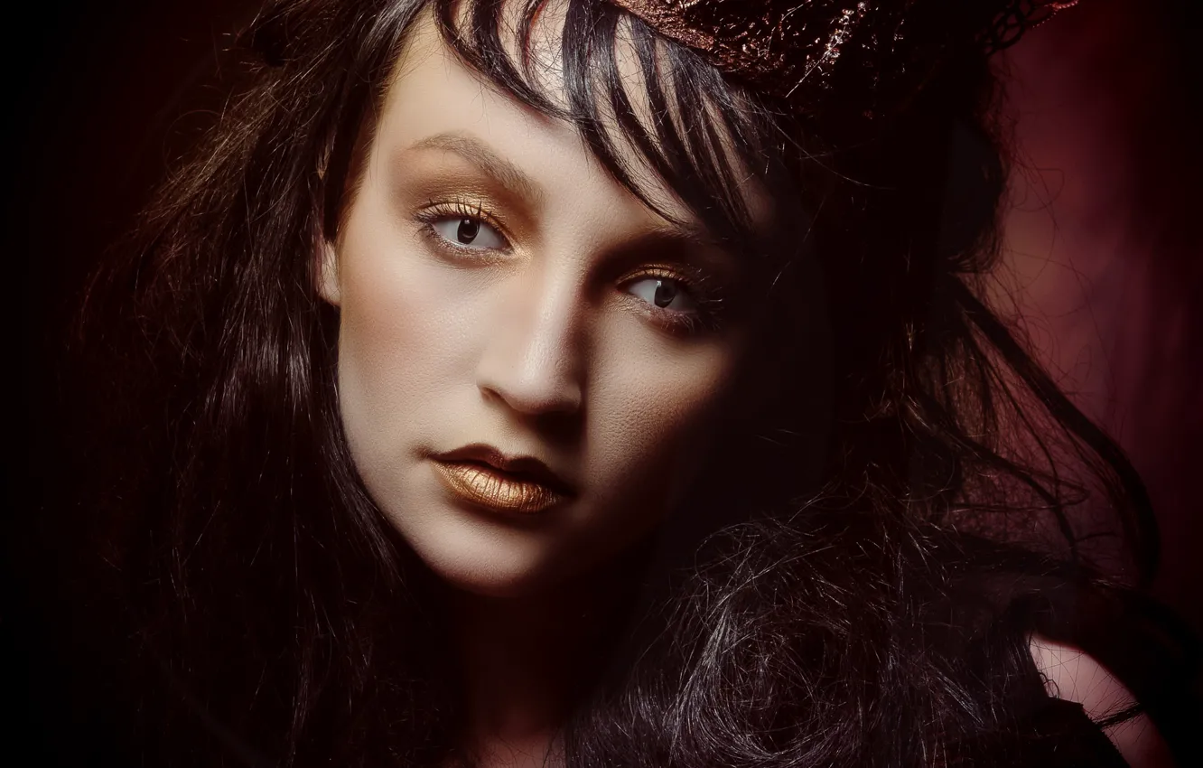 Photo wallpaper eyes, look, girl, face, style, portrait, crown, makeup
