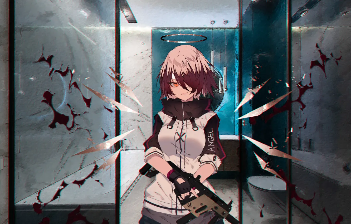 Photo wallpaper girl, weapons, blood, angel, Arknights, Exusiai