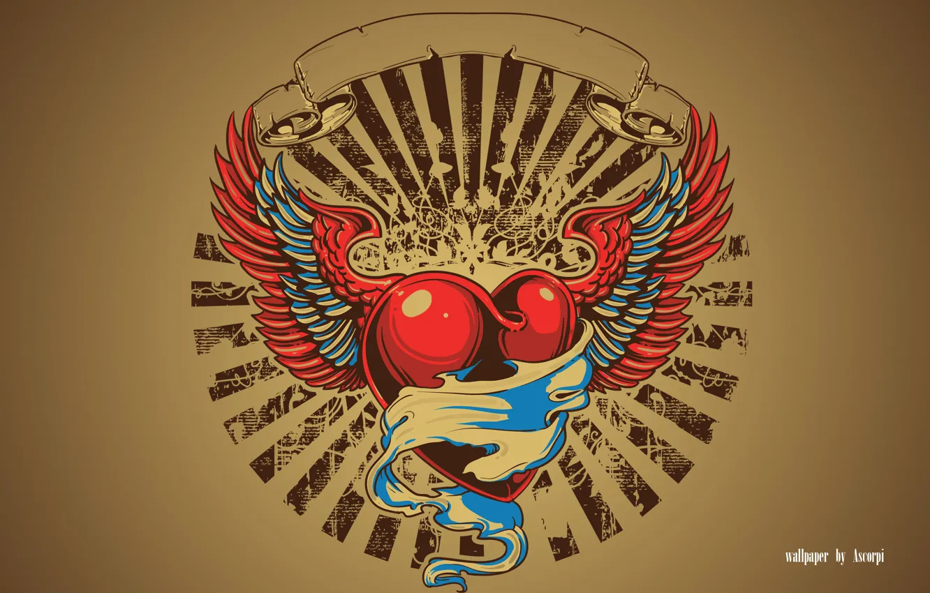 Photo wallpaper heart, emblem, red, coat of arms, heart, vignette