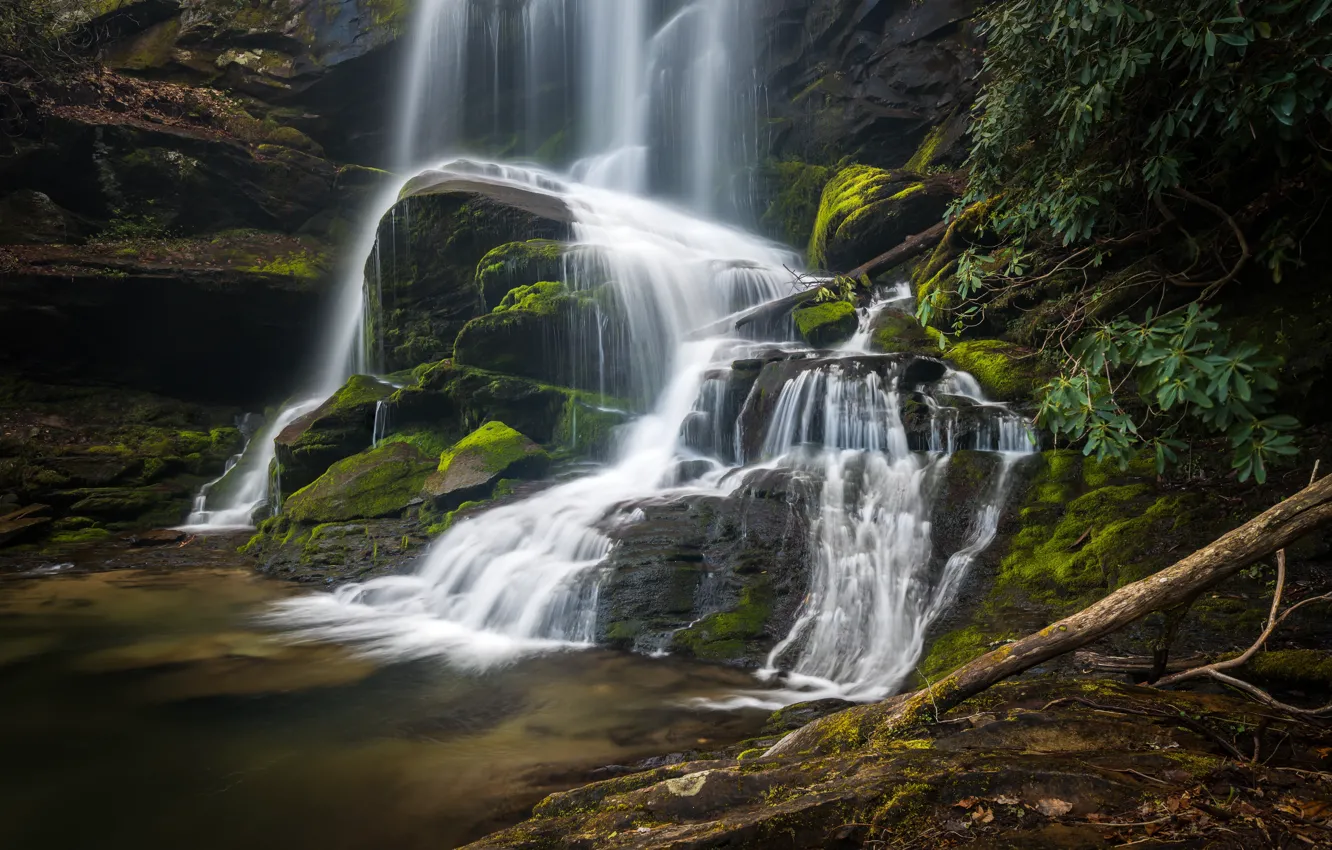 Photo wallpaper rocks, waterfall, stream