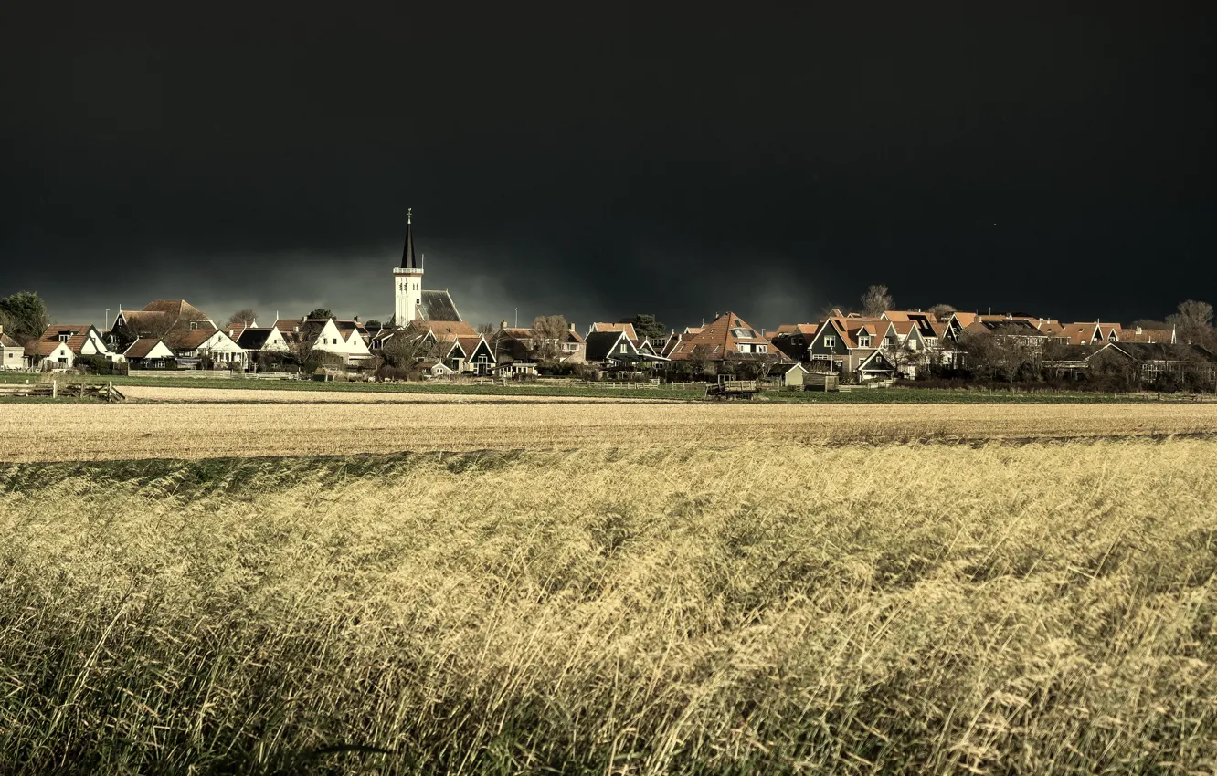 Photo wallpaper storm, village, Netherlands, wind, Wadden-islands