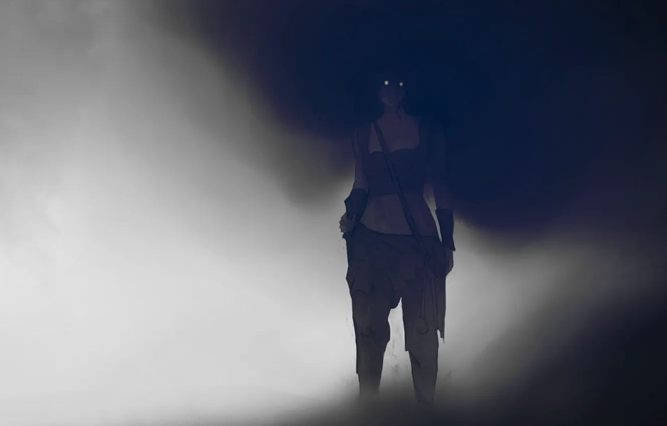 Photo wallpaper eyes, girl, fog, dark, anime