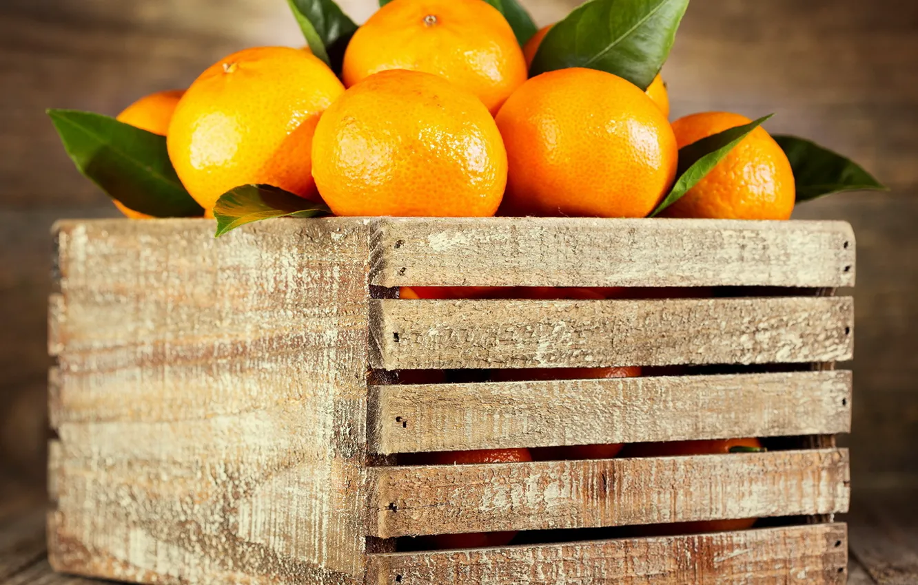 Photo wallpaper oranges, fruit, box