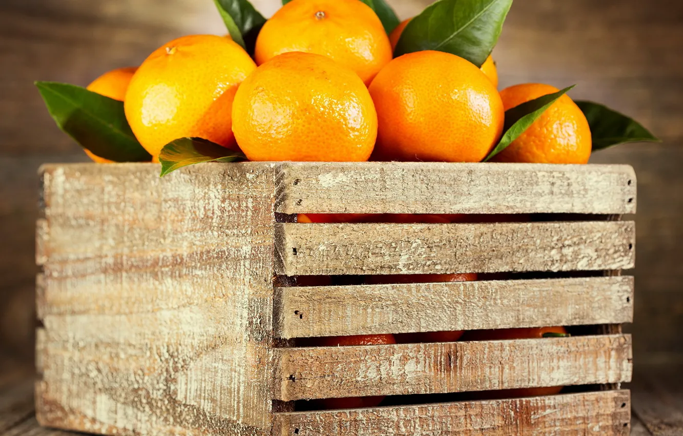 Photo wallpaper orange, fruit, box