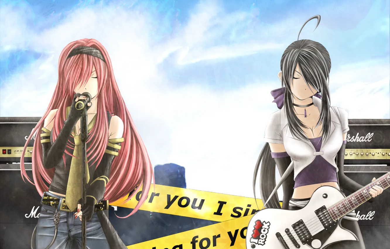 Photo wallpaper girl, guitar, megurine luka, Vocaloid, pants, yowane Haku