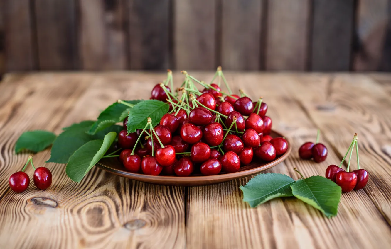Photo wallpaper summer, plate, fruit, cherry, ripe
