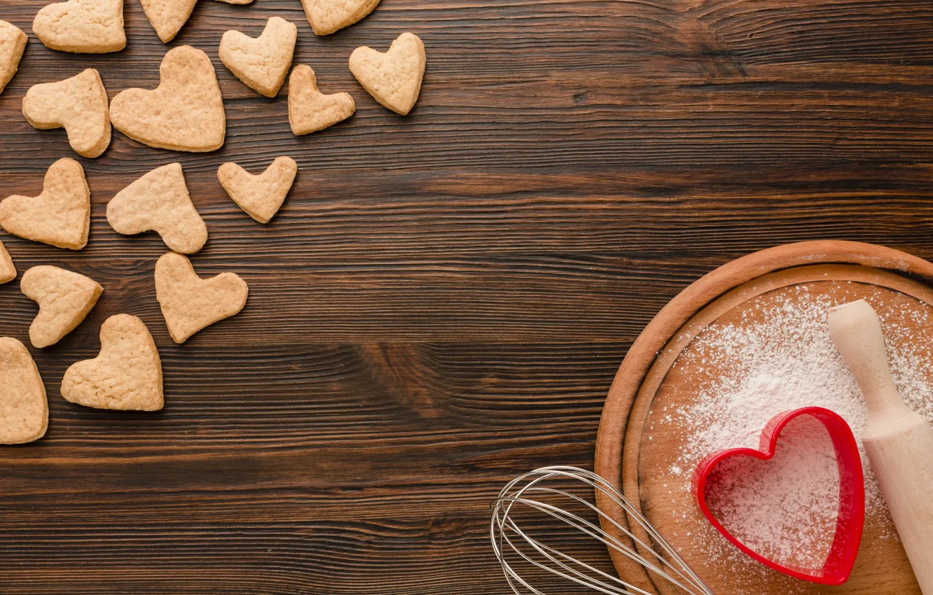 Photo wallpaper holiday, heart, Board, cookies, hearts, Valentine's day, tray, Valentine's day