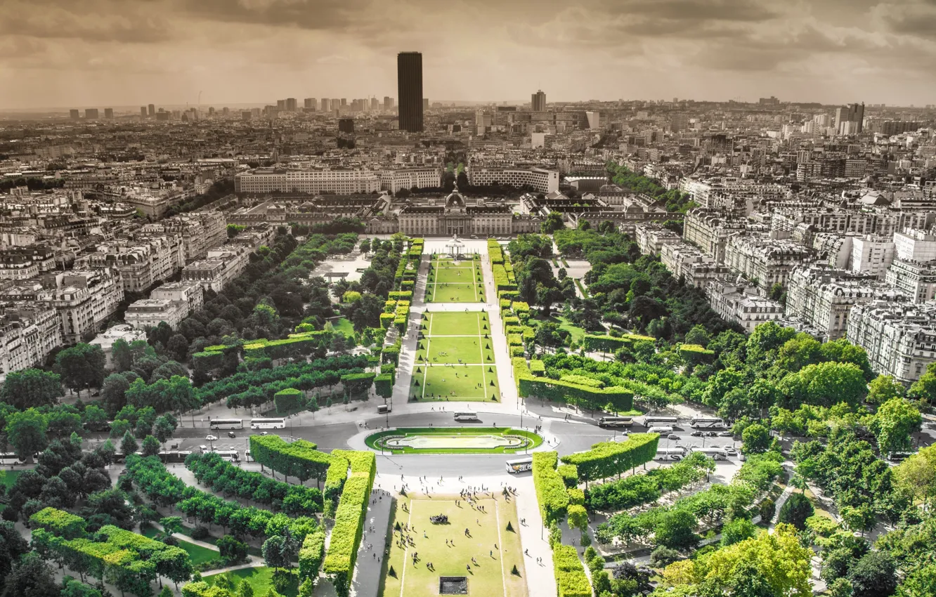 Photo wallpaper trees, Park, France, Paris, building, horizon, skyline, trees