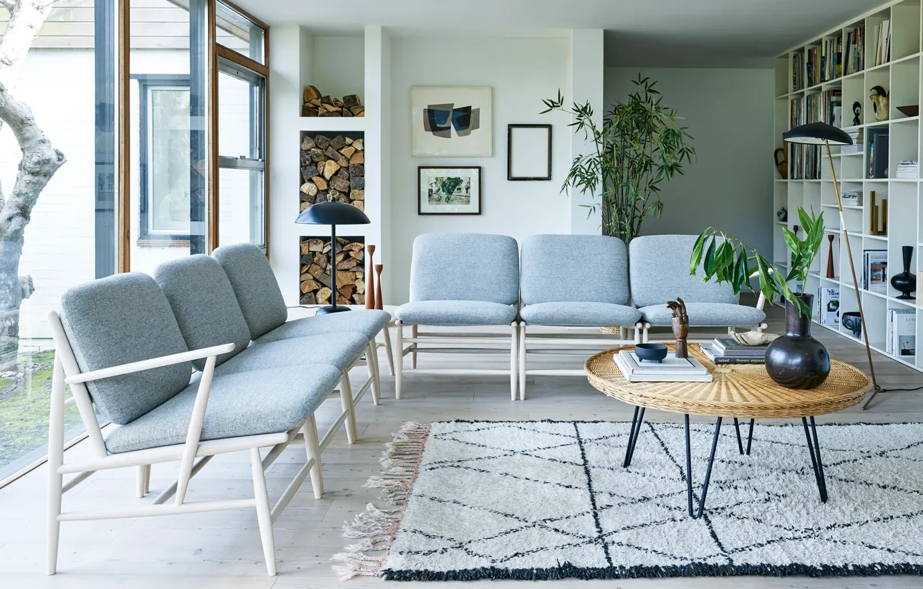 Photo wallpaper room, interior, library, living room