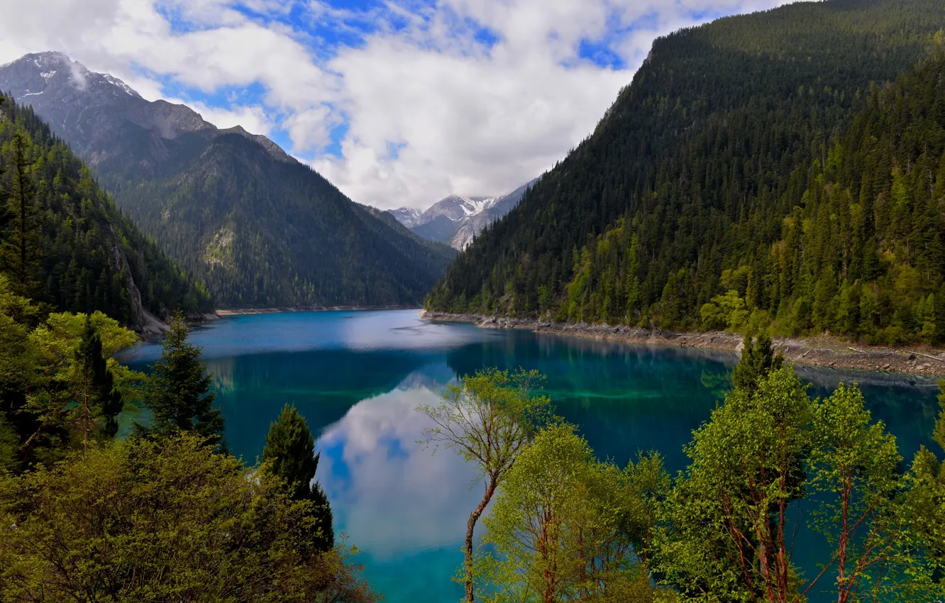 Photo wallpaper mountains, lake, China, China, reserve, Long Lake, Sichuan, Sichuan