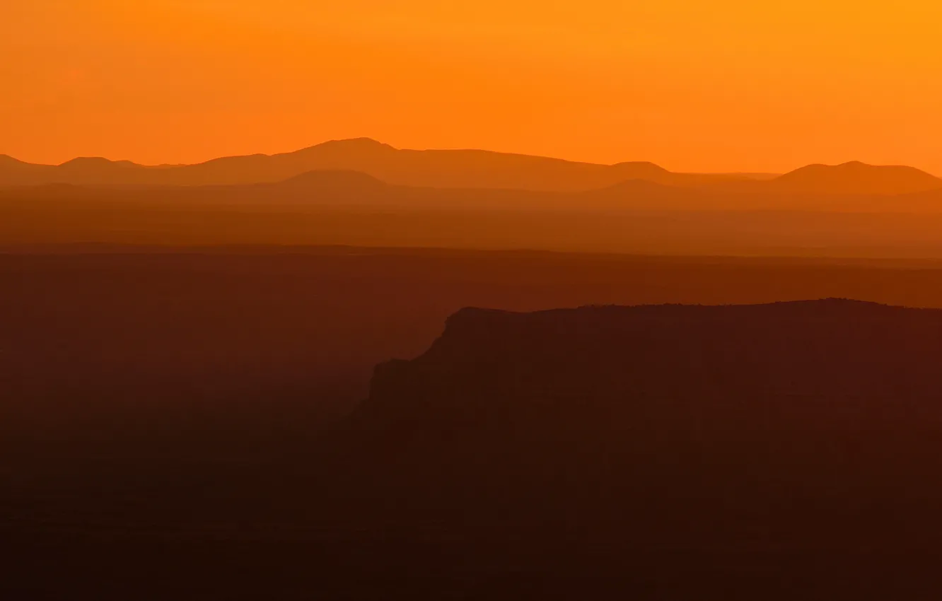 Photo wallpaper the evening, mountains, silhouette, the sky, horizon, sunset