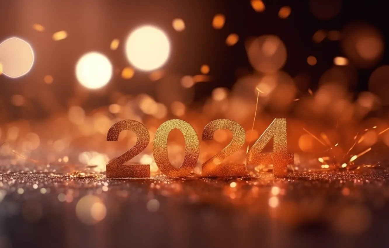 Photo wallpaper new year, figures, date, bokeh, 2024