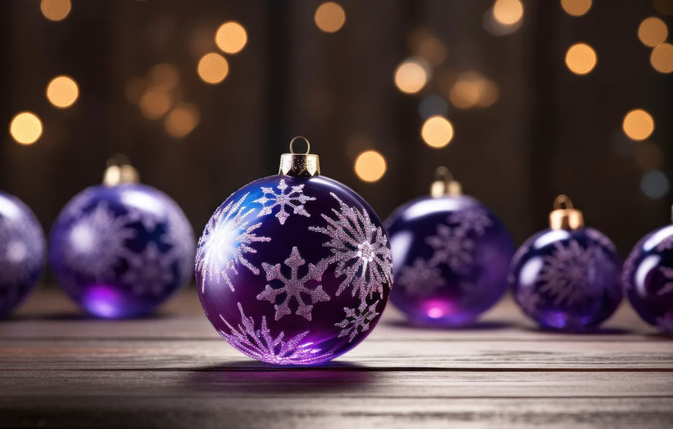 Photo wallpaper purple, balls, new year, Christmas, lilac, Christmas decorations, lilac background, AI art