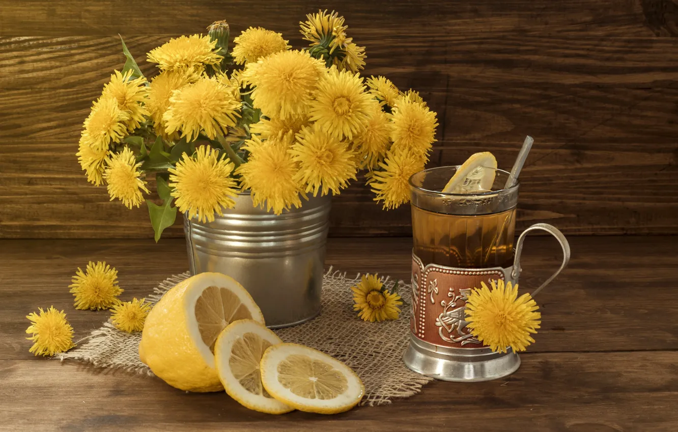 Photo wallpaper yellow, lemon, tea, dandelions