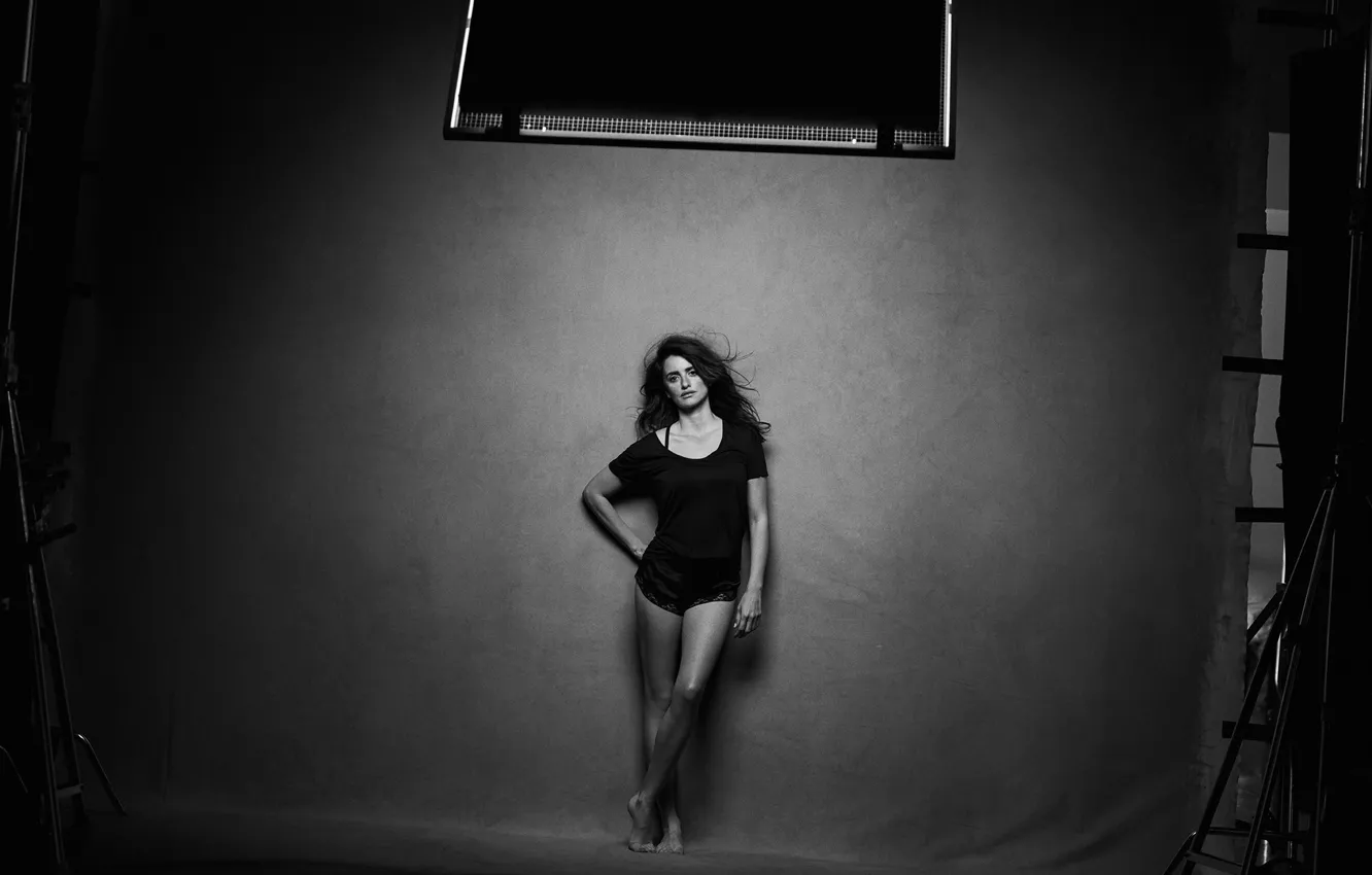 Photo wallpaper model, actress, lighting, black and white, screen, photoshoot, Penelope Cruz, Studio
