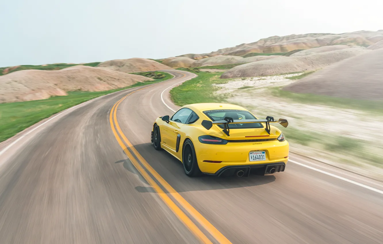 Photo wallpaper Weissach Package, yellow, rear view, Porsche 718 Cayman GT4 RS, Porsche, Cayman, 718