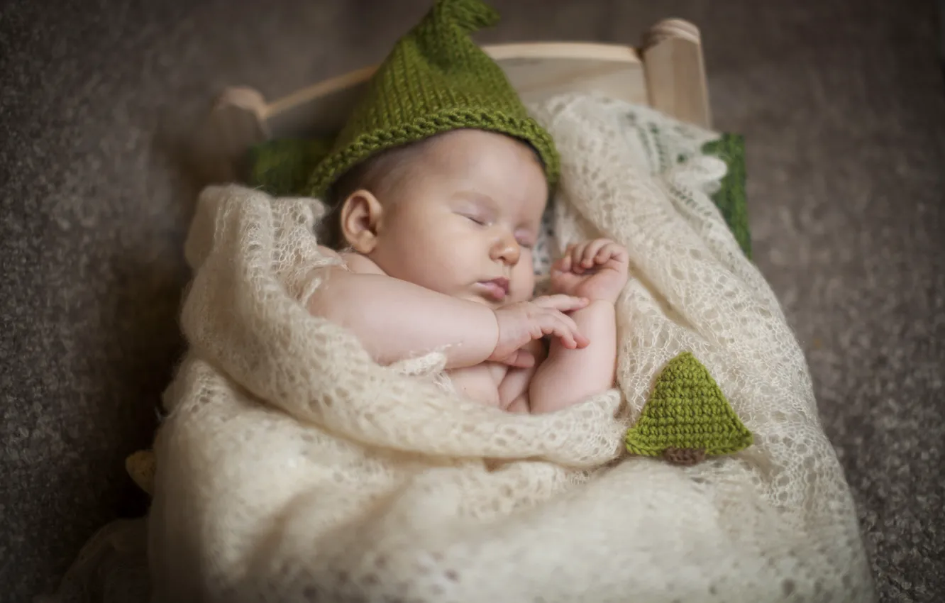 Photo wallpaper children, hat, sleep, baby, sleeping, shawl, child, baby