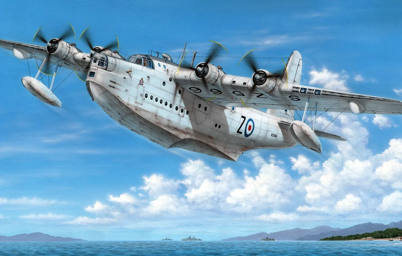 Photo wallpaper flying boat, Short Sunderland, military, British, amphibian