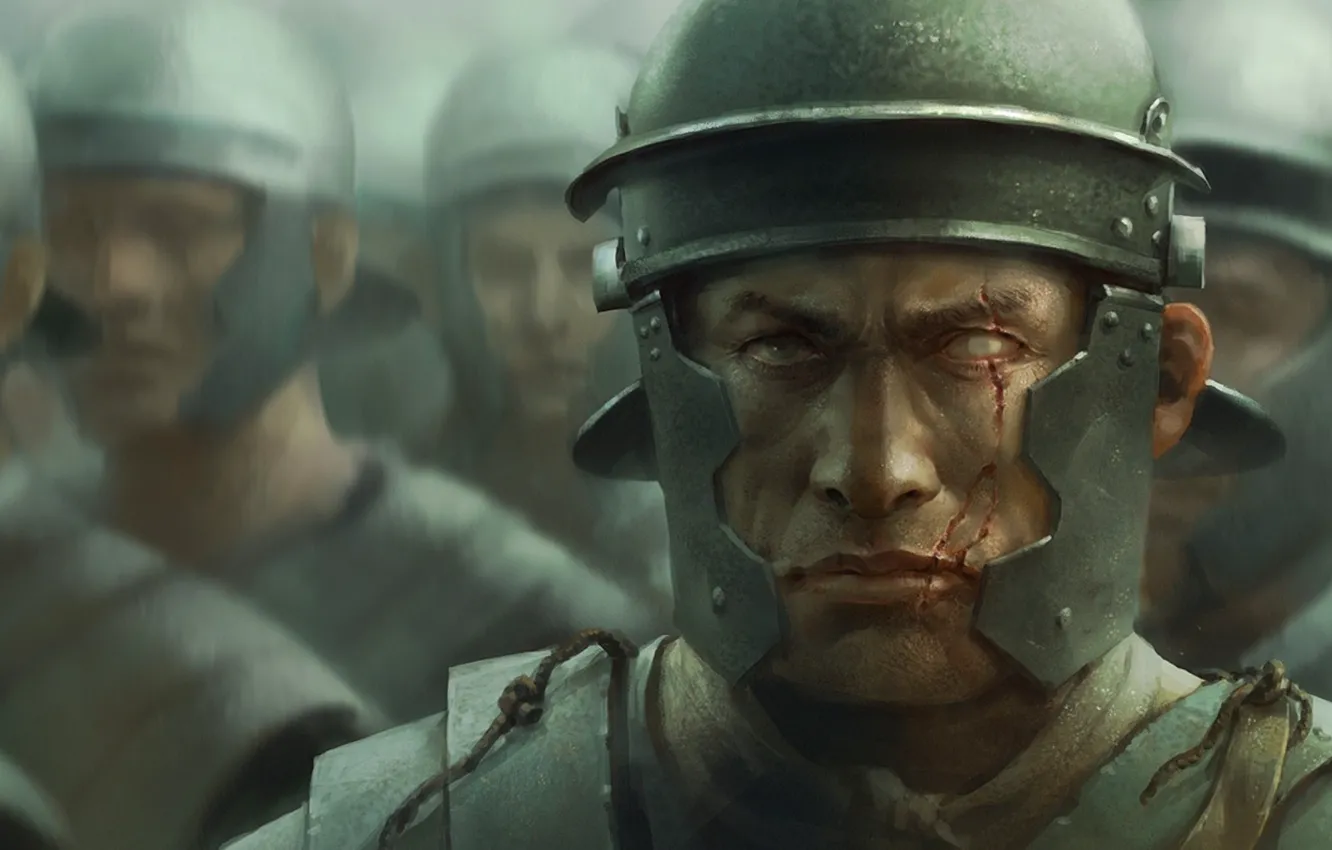 Photo wallpaper face, armor, warrior, soldiers, helmet, scar, the Romans
