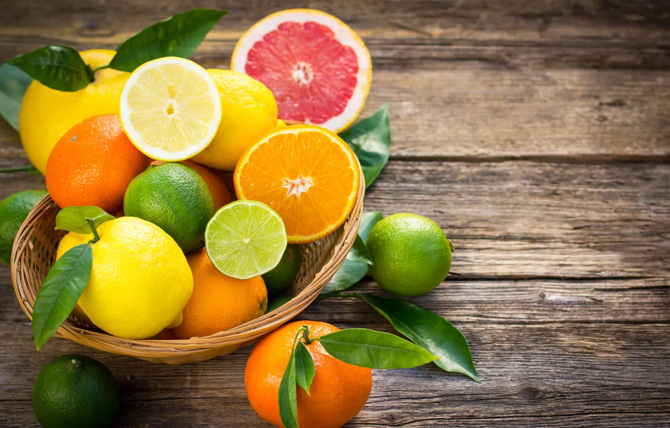 Photo wallpaper oranges, lime, fruit, citrus, lemons