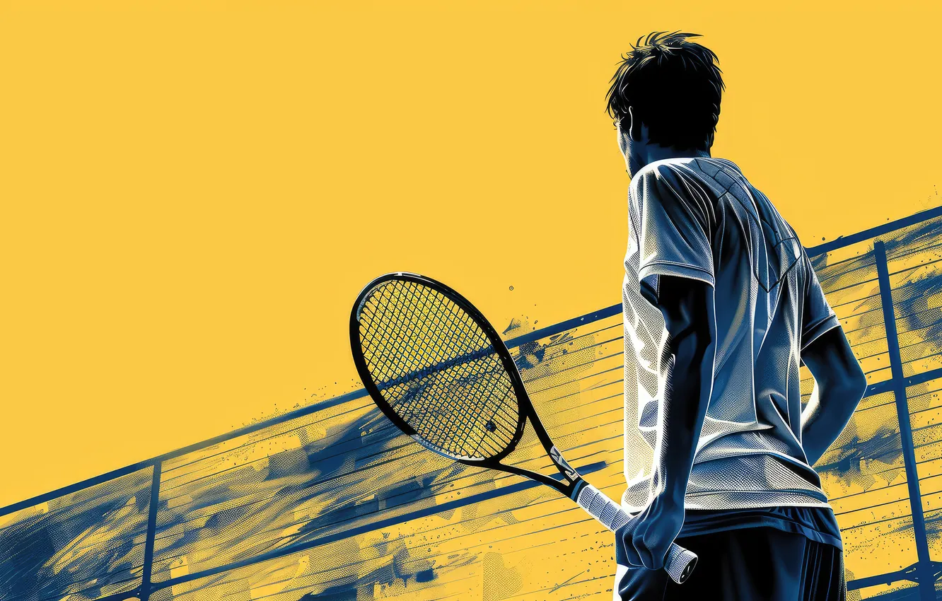 Photo wallpaper sport, art, racket, guy, tennis, digital art, AI art, The Art of Artificial Intelligence