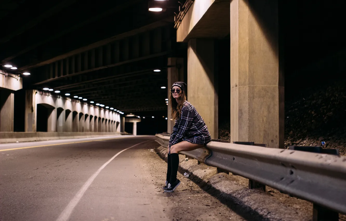 Photo wallpaper road, girl, street, sneakers, shirt