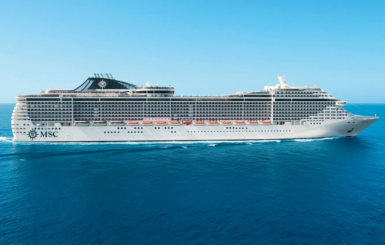 Photo wallpaper sea, white, day, The ship, liner, side view, On The Go, MSC Fantasia