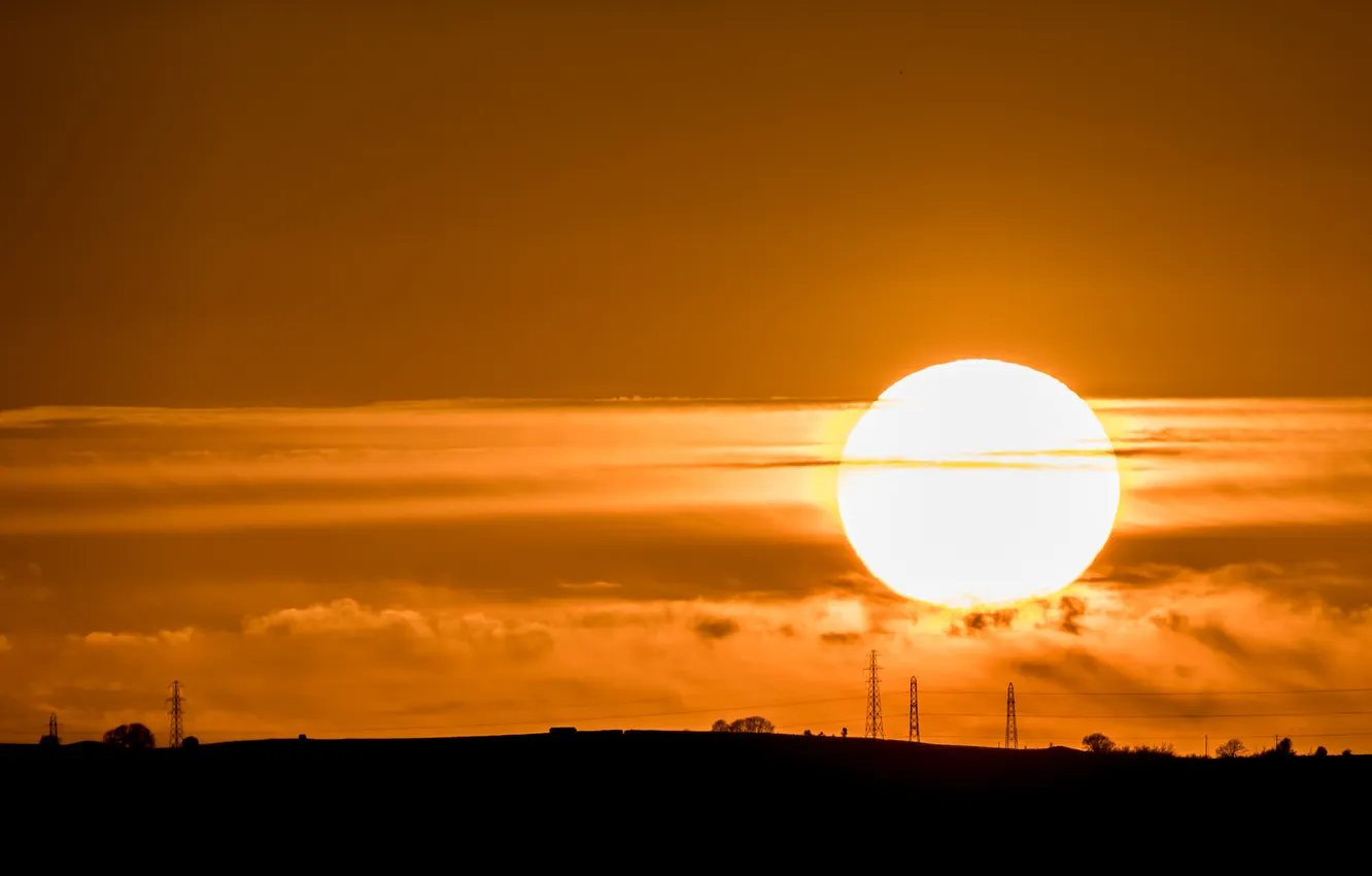 Photo wallpaper the sky, the sun, sunset, horizon, support