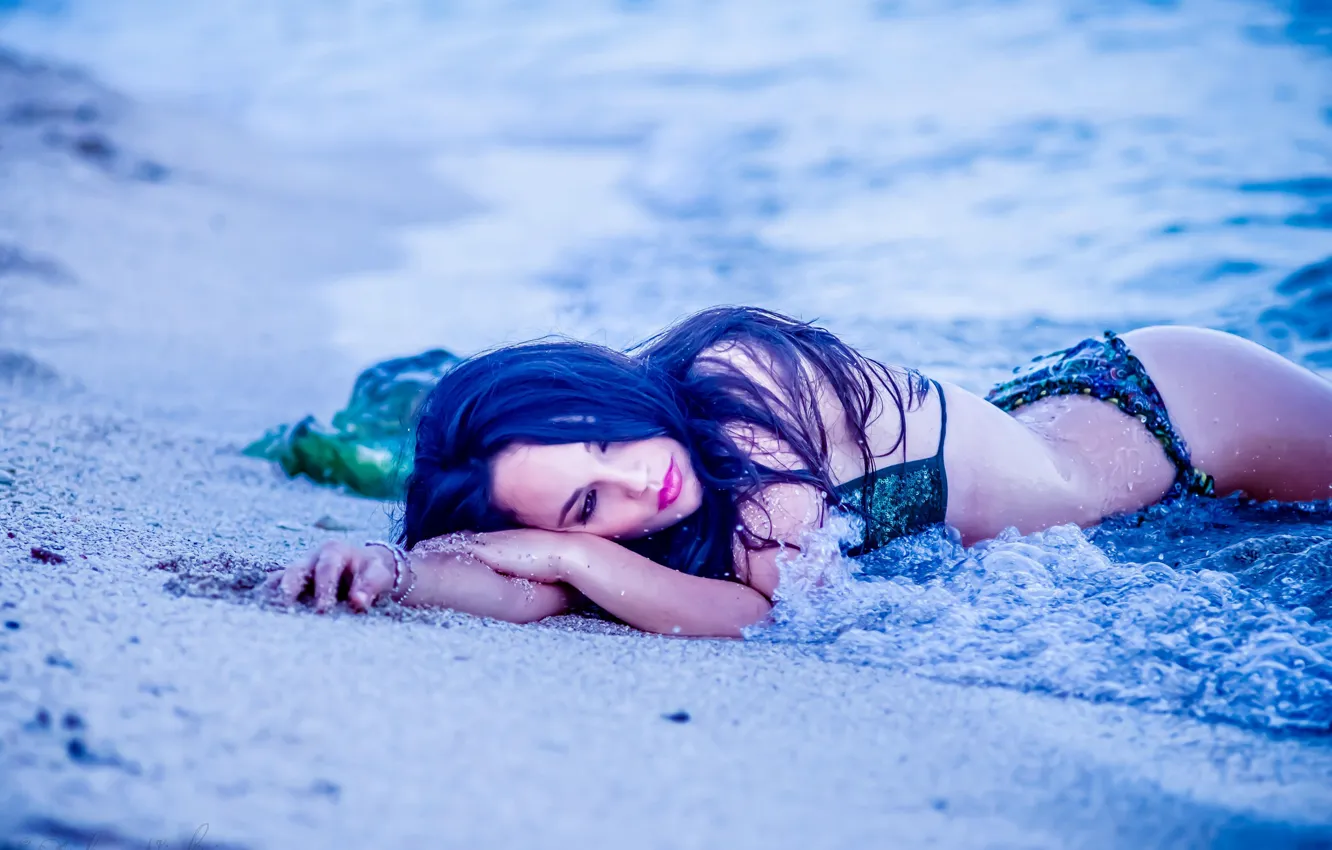 Photo wallpaper sand, sea, swimsuit, girl, pose, bikini