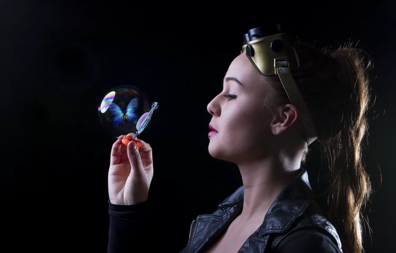 Photo wallpaper girl, butterfly, the situation, bubble